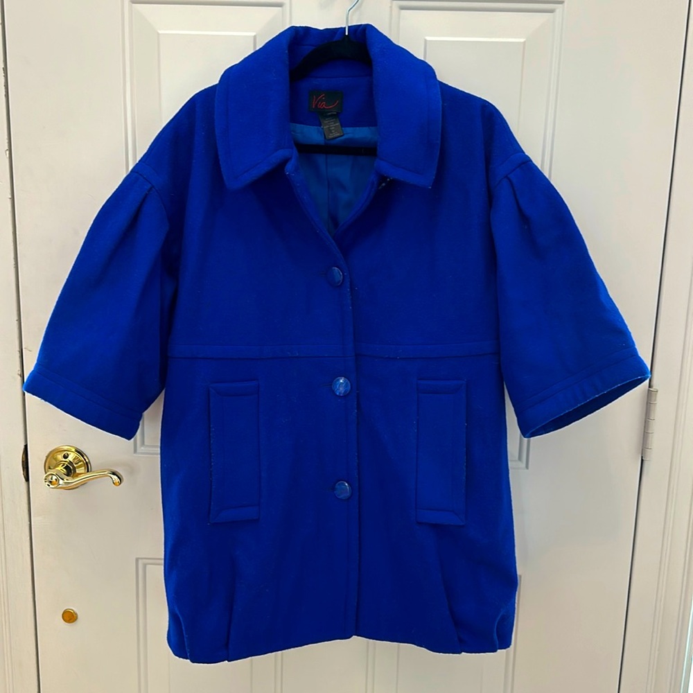 Via Royal Blue Crop 3/4 Sleeve Wool Coat Jacket Victoria’s Secret